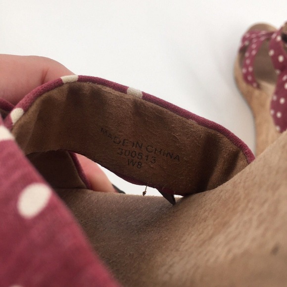 Toms Polka Dot Cork Wedge Sandals Size 8 Burgundy Red White Summer Casual - Picture 5 of 9